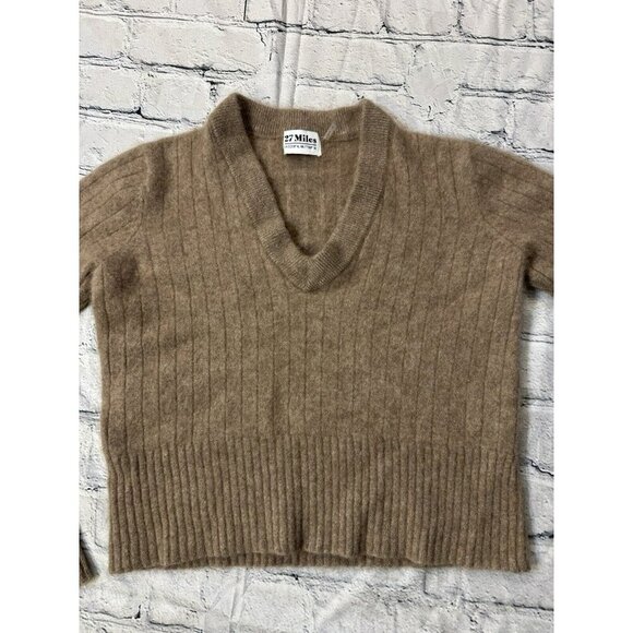 27 Miles Antropology 100% Cashmere Long Sleeve Brown Crop Sweater Size S - Picture 3 of 10